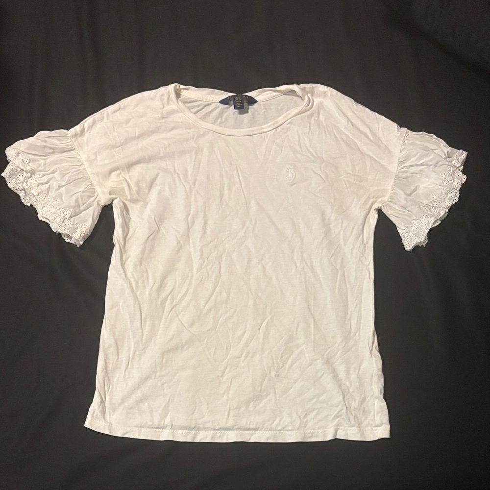 White Ralph Lauren Polo Girls Lace Sleeve Shirt